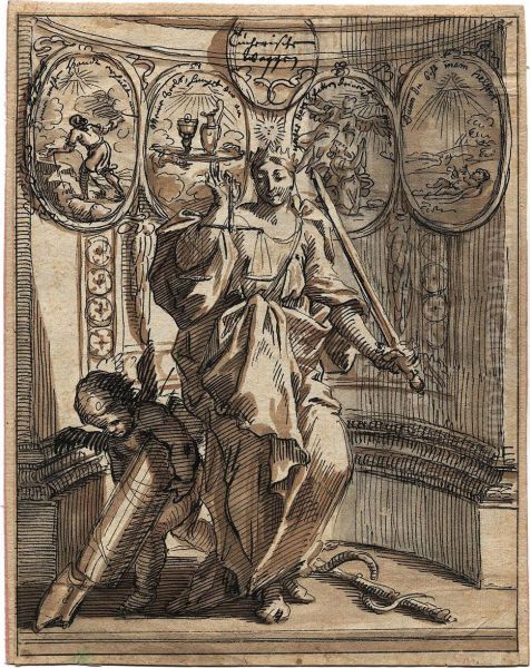 Justitia Mit Schwert Und Waage In Einer Nische Oil Painting by Johann Georg Bergmuller