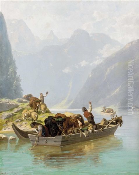 Vieh-uberfahrt Am Konigssee Oil Painting by Christian Friedrich Mali