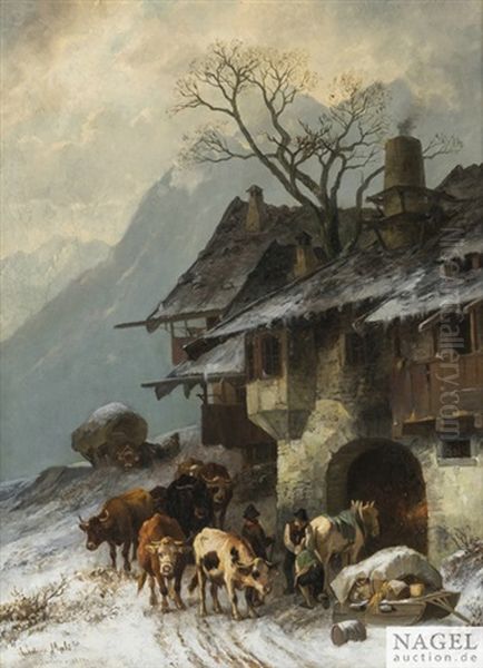 Gebirgsschmiede Im Winter Oil Painting by Christian Friedrich Mali