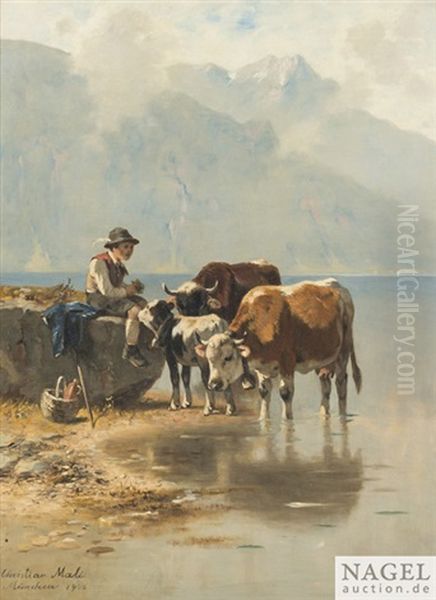 Sommermorgen Am Bergsee Oil Painting by Christian Friedrich Mali