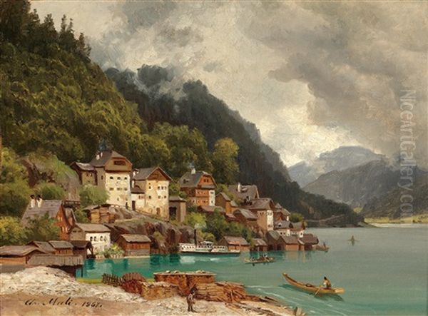 View Of Hallstatt Oil Painting by Christian Friedrich Mali