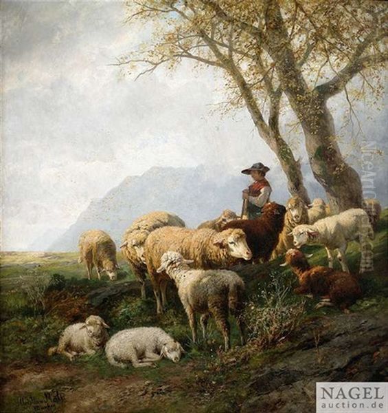 Schafherde Und Hirte In Gebirgslandschaft Oil Painting by Christian Friedrich Mali