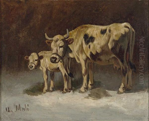 Sammlungen Biberach. Kuh Mit Kalb Oil Painting by Christian Friedrich Mali