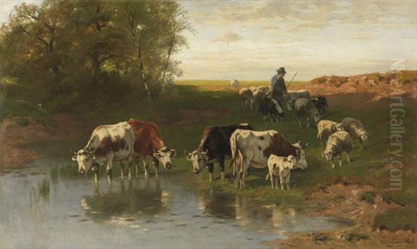 Vieh Mit Hirte An Der Furt Oil Painting by Christian Friedrich Mali