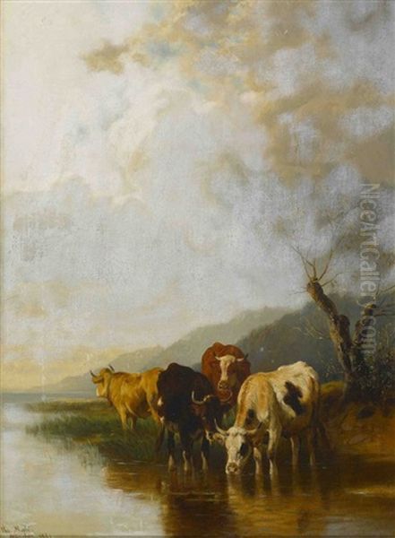 Rinder Am Seeufer Oil Painting by Christian Friedrich Mali