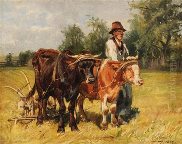 Bauer Am Pflugen Oil Painting by Christian Friedrich Mali