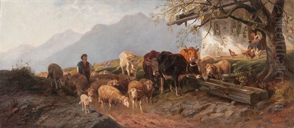 Auf Der Alm Oil Painting by Christian Friedrich Mali