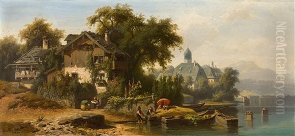 Idyllischer Sommertag Am Chiemsee Oil Painting by Christian Friedrich Mali