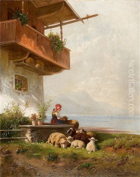 Vor Dem Haus Oil Painting by Christian Friedrich Mali