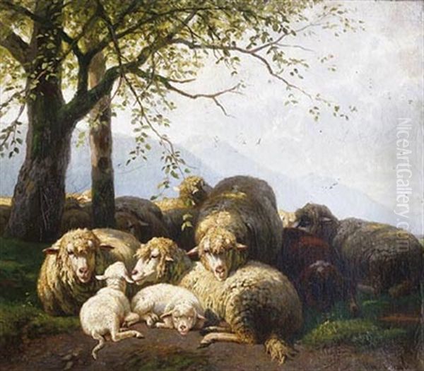 Moutons Au Repos Oil Painting by Christian Friedrich Mali