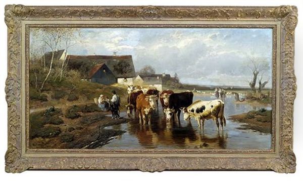 Mittagsrast Der Herde Am Bach Oil Painting by Christian Friedrich Mali