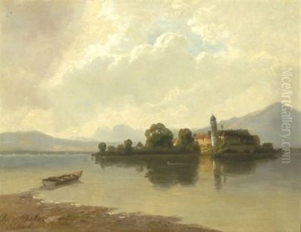 Blick Uber Den Chiemsee Auf Die Fraueninsel Oil Painting by Christian Friedrich Mali