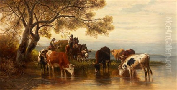 Landscape With Peasants And Cattle Oil Painting by Christian Friedrich Mali