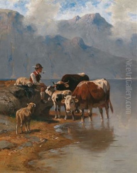 Der Hirte Und Seine Herde Oil Painting by Christian Friedrich Mali