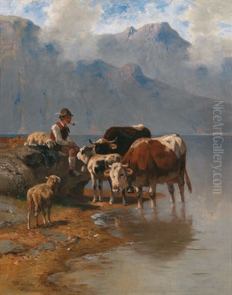 Der Hirte Und Seine Herde Oil Painting by Christian Friedrich Mali