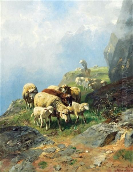 Schafherde Auf Der Alm Oil Painting by Christian Friedrich Mali