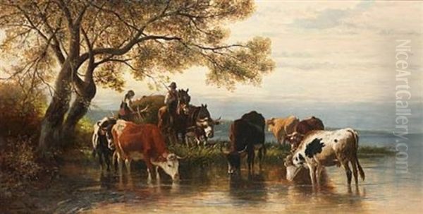 Fording Homewards Oil Painting by Christian Friedrich Mali