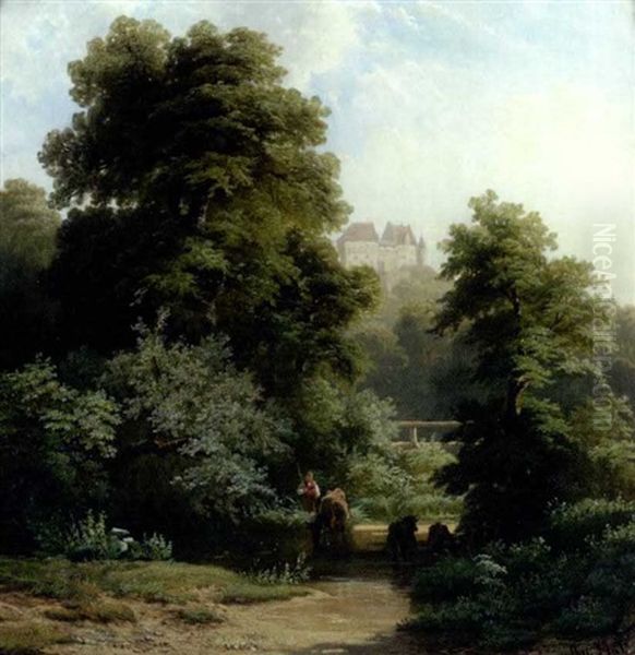 Hirte Mit Seinen Rindern An Einer Furt Oil Painting by Christian Friedrich Mali