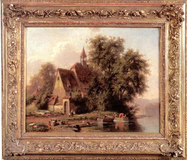 Waschebleiche Am Chiemsee (?) Oil Painting by Christian Friedrich Mali