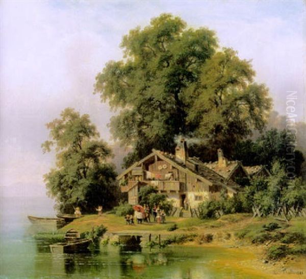 Taufgesellschaft Am Ufer Des Chiemsees Oil Painting by Christian Friedrich Mali