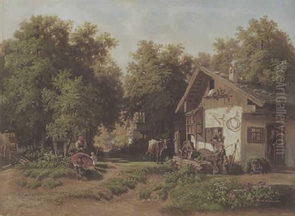 Dorfidylle Oil Painting by Christian Friedrich Mali