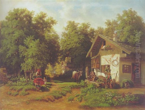 Dorfidylle Oil Painting by Christian Friedrich Mali