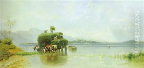 Heuernte Am Chiemsee Oil Painting by Christian Friedrich Mali