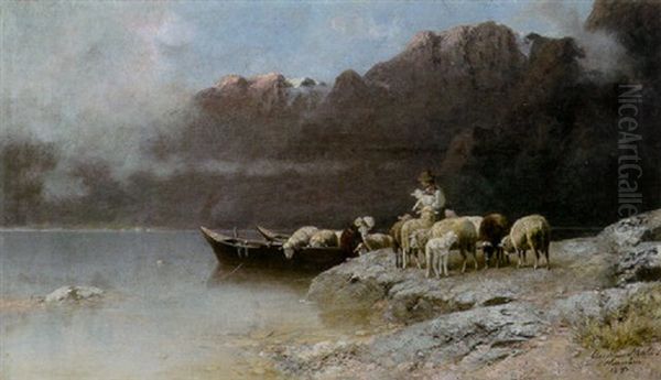 Schafherde Am Plansee Oil Painting by Christian Friedrich Mali