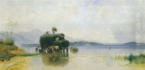 Heuernte Am Chiemsee Oil Painting by Christian Friedrich Mali