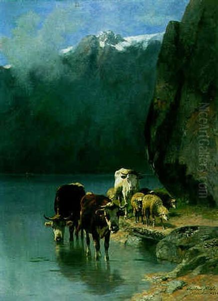 Herde Am Achensee Oil Painting by Christian Friedrich Mali