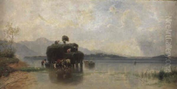 Heuernte Am Chiemsee Oil Painting by Christian Friedrich Mali