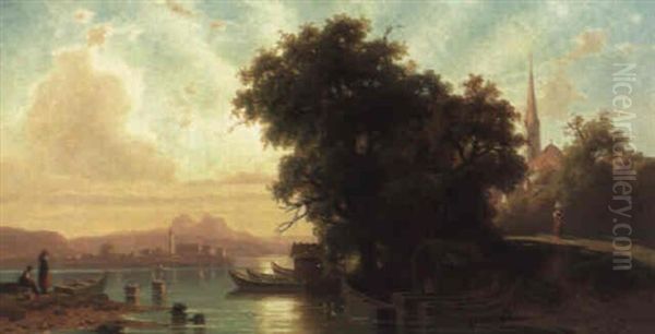 Abendliche Stimmung Am Chiemsee Oil Painting by Christian Friedrich Mali