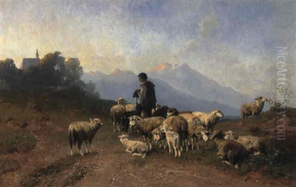 Hirtenknabe Mit Seiner Schafherde Oil Painting by Christian Friedrich Mali