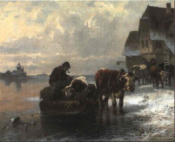 Ankunft Des Ochsenschlittens Oil Painting by Christian Friedrich Mali