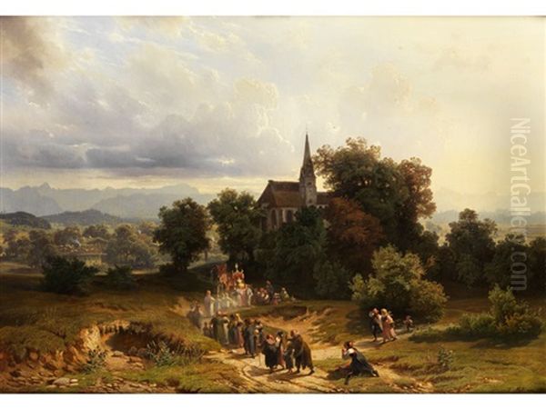 Prozession Zu Einer Andacht Im Freien Oil Painting by Jan (Johann Cornelius) Mali