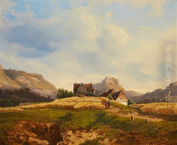 A View Of Hohentwiel Oil Painting by Jan (Johann Cornelius) Mali