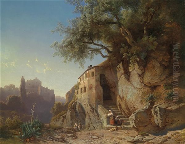 Motiv Aus Der Romischen Campagna Mit Hirten Oil Painting by Jan (Johann Cornelius) Mali