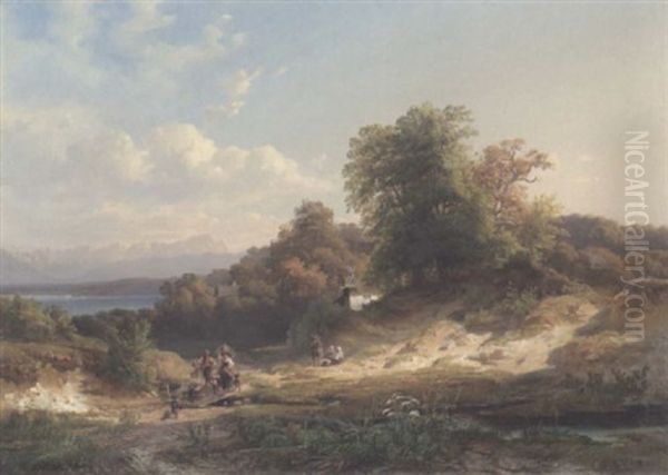 Oberbayerische Seenlandschaft Oil Painting by Jan (Johann Cornelius) Mali