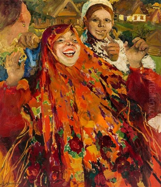 A Laughing Village Baba Oil Painting by Philip Andreevich Maliavin