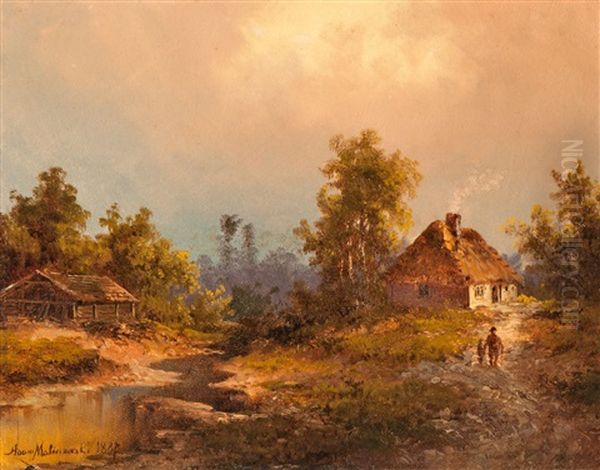 Russisches Bauernhaus Am Bach (russian Farmhouse At A Stream) Oil Painting by Viktor Adam Malinovsky