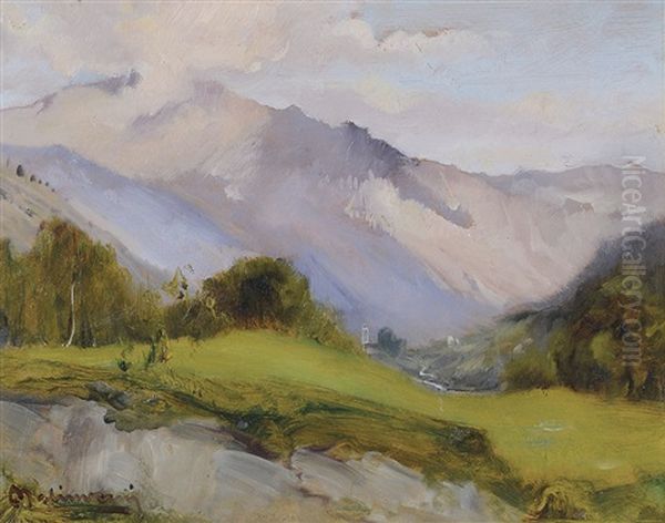 Paesaggio In Val Susa Oil Painting by Angelo Malinverni