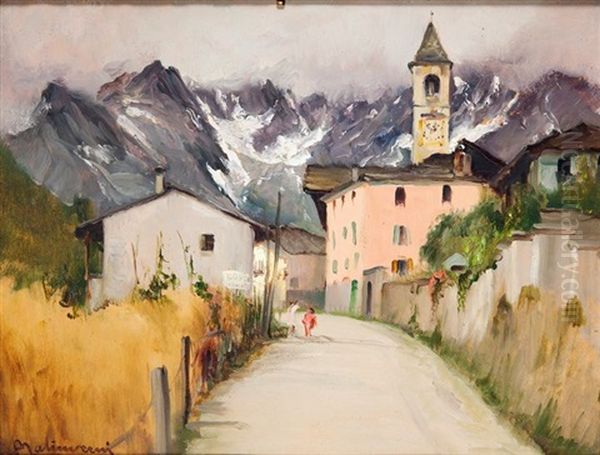 Paese Montano Oil Painting by Angelo Malinverni