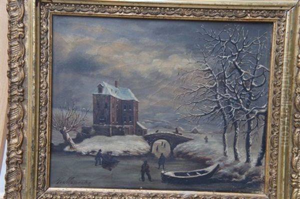 Paysage De Neige Oil Painting by Louis Claude Mallebranche