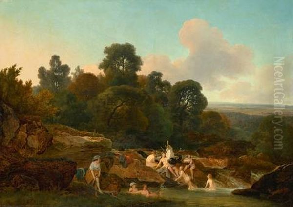 Bathing Oil Painting by Jean-Baptiste Mallet