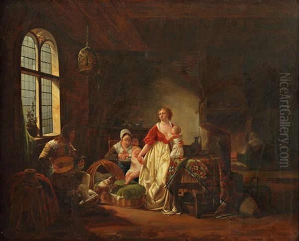 Le Souper Du Petit Enfant Pendant Le Concert Du Guitariste Oil Painting by Jean-Baptiste Mallet