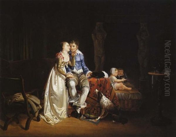 Une Scene Galante Dans Un Interieur Troubadour Oil Painting by Jean-Baptiste Mallet