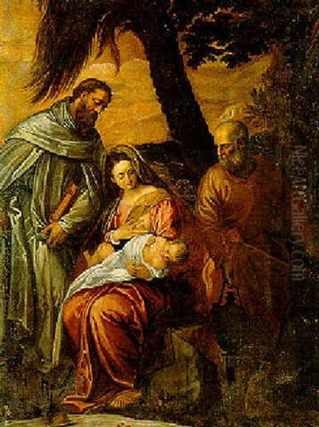 Sacra Famiglia Con Sant' Antonio Di Padova (?) Oil Painting by Pietro Malombra