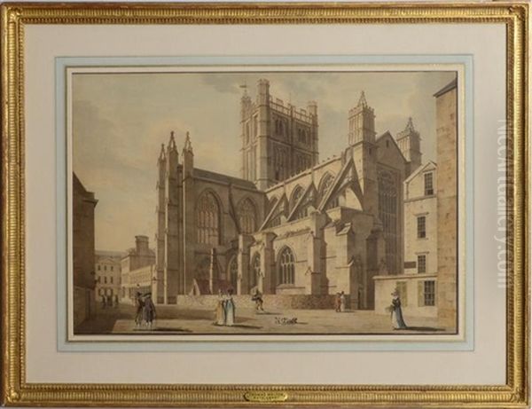 View Of Bath Abbey, Somerset, From The South East Oil Painting by Thomas Malton the Younger