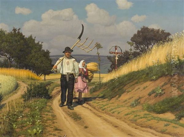 On The Way From The Field Oil Painting by Jan Maly