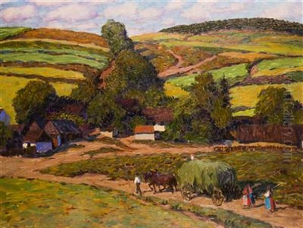 Hay Harvest Oil Painting by Vaclav Maly